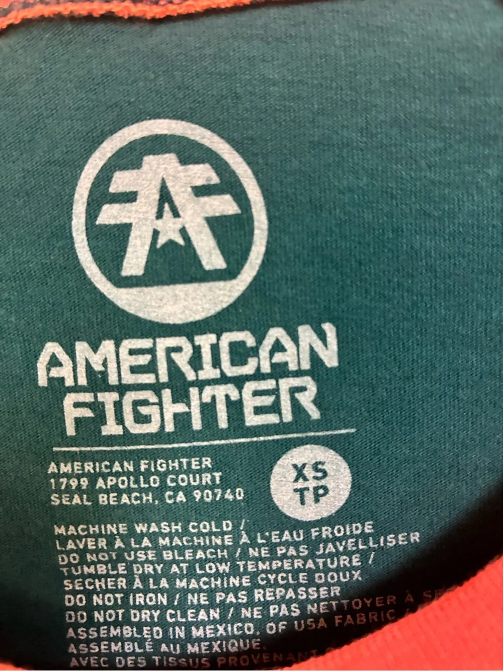 2 American Fighter women’s small/ XS 3/4 Sleeve Raglan Tee’s Teal & Orange